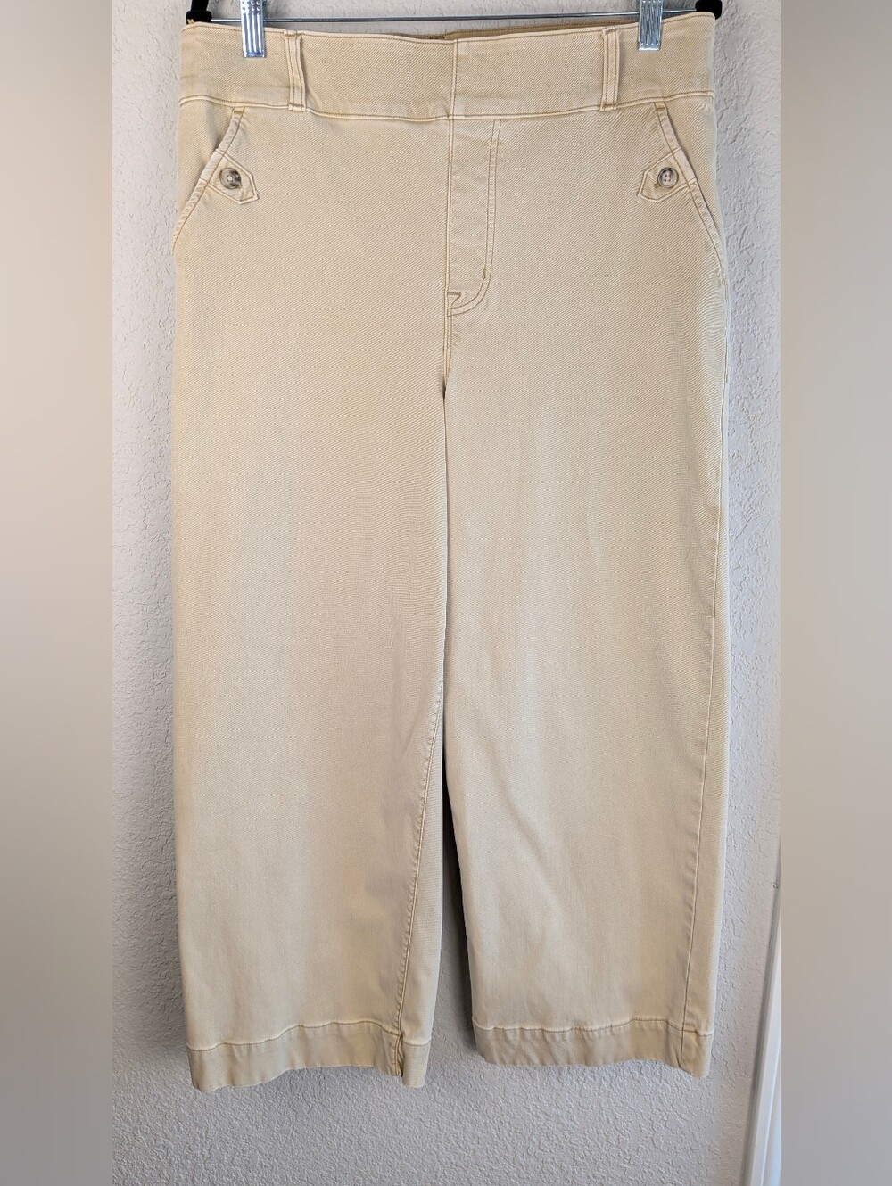 Spanx Stretch Twill Pull On Cropped Wide Leg Pants 1X Tan Excellent Condition